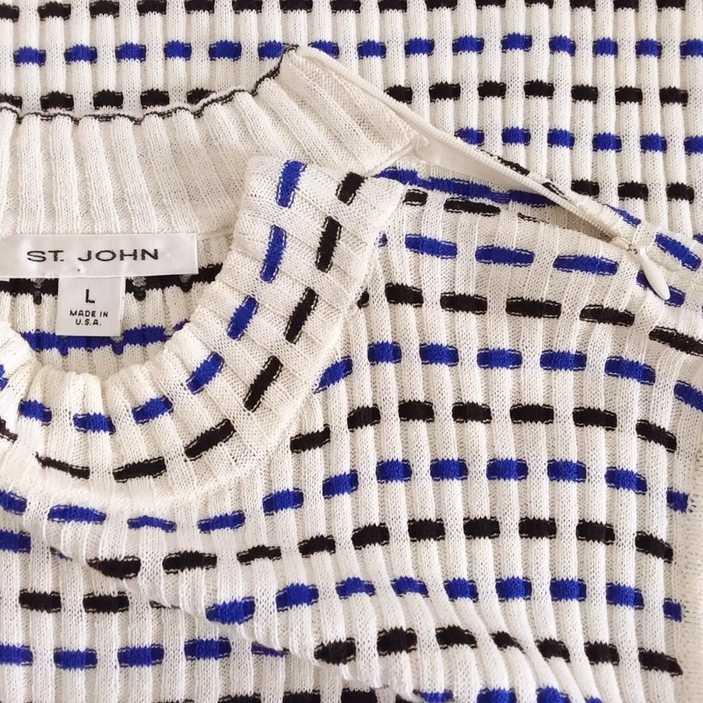 Vintage 90's St. John Mock Neck Top Size Large Ribbed Knit Woven Pattern - Picture 5 of 12